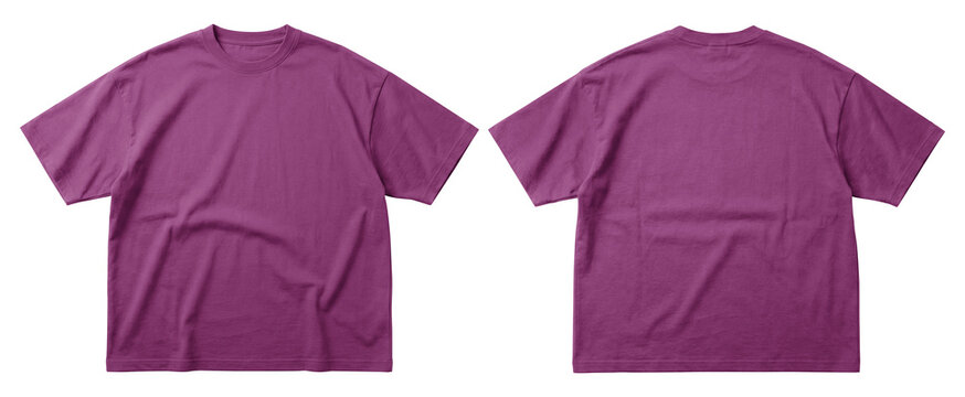 High-quality image of a t-shirt mockups shown in front and back views. Pink color isolated on transparent background, Suitable for apparel template, clothing, branding.
