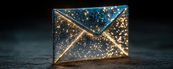 Glowing blue envelope formed by dots and lines, a futuristic digital communication motif