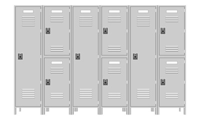 long and half metal lockers, vector illustration isolated on white background.