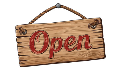 Rustic wooden open sign with red letters on black background