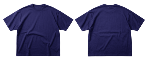 High-quality image of a t-shirt mockups shown in front and back views. Purple color isolated on transparent background, Suitable for apparel template, clothing, branding.