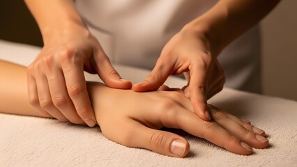 A client receives a relaxing and therapeutic hand massage at a professional spa, focusing on wellness and joint relief.