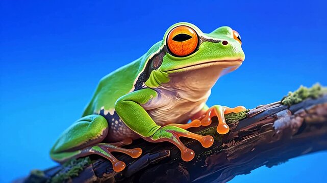 VibrantGreenTreeFrogwithOrangeEyesonaBranch