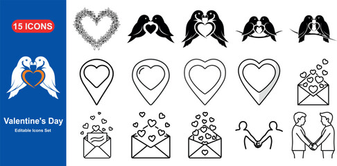 Valentine's Day Icon Set: A selection of elegantly designed icons celebrates love and connection, perfect for themed projects.