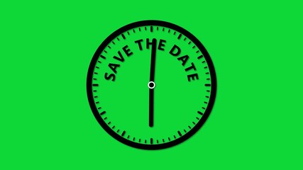 Clock with Save the Date text on a green background time event