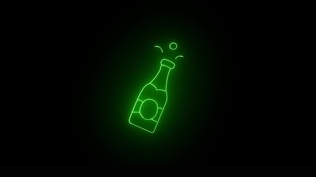 green neon Birthday Champagne bottle popping illustration celebration