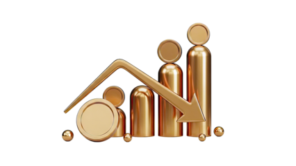 Gold Downward Trend Chart with Human Figures and Coins