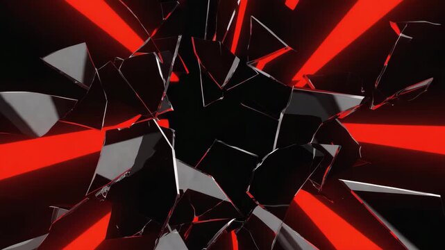 Intense red light refracting and bending through a shattered mirror, captured with a smooth dolly camera movement Dynamic reflections and shifting light patterns create refractive motion, 4K