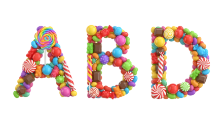 Assorted Colorful Candies Formed Into The Letters 'A' 'B' And 'D' On Transparent Background