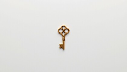 A key with a heart shaped handle is placed against a light gray background
