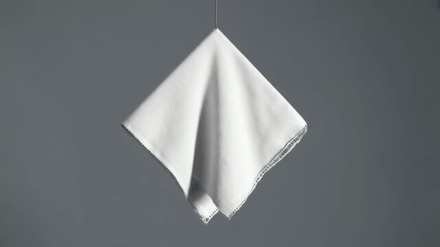  Folded napkin floating in neutral background, fabric texture visible 4K.