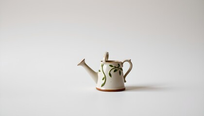 A single teapot is placed on a plain surface, emphasizing its simple design with a floral pattern and matching handle