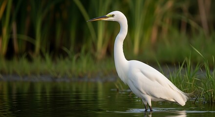 Fototapeta premium White heron in marsh.