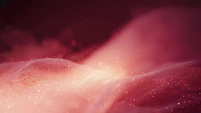  Flowing red fabric dissolving gradually into mist, captured in macro fade pan Fluid motion transitions with soft lighting enhance surreal elegance 4K.