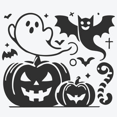 Spooky Halloween Black and White Vector Illustration