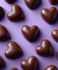 Seamless Pattern of Milk Chocolate Hearts on Purple Background