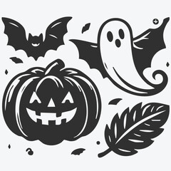 Spooky Halloween Black and White Vector Illustration
