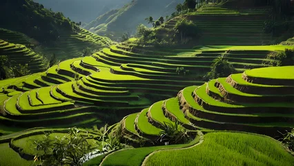 Acrylglasbilder Reisfelder terraced rice fields, along with a view of light mist,  © Tananya