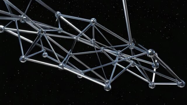 Floating metal rods connecting into perfect geometric webs 4K