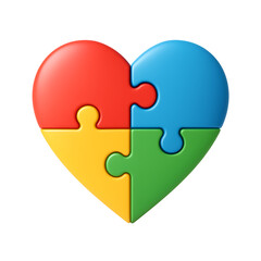 Colorful heart puzzle isolated on transparent background