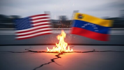 Cultural unity through flags united states Venezuela fabric art close-up textures national identity, America and Venezuela flags