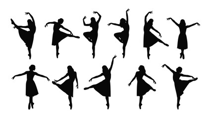 Elegant ballet dancers in various poses captured as striking black silhouettes © MD Riad Hossain 