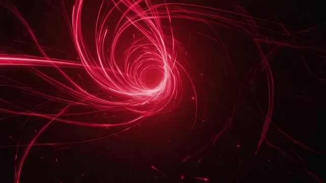 Red particles collapsing inward into a dense singularity, captured in a slow zoom-in Energy implosion with pulsing light and gravitational pull 4K