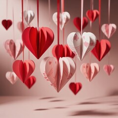Colorful Paper Heart Decorations Hanging in a Room for Valentines Day Celebration