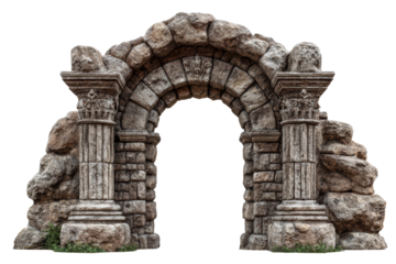 An old door partially obscured by a tree, showcasing weathered wood and natural greenery in front of it, isolated on transparent background