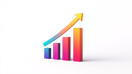 A colorful bar graph with an upward trend arrow on a white background