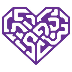Purple Heart Shape Maze Design Isolated on Transparent Background for Creative Projects