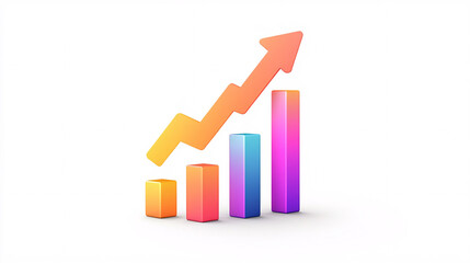 A colorful 3D bar graph with an upward trend arrow on a white background