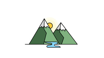 Serene mountain landscape with sunrise and river flowing through