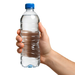 Hand holding water bottle isolated on transparent background