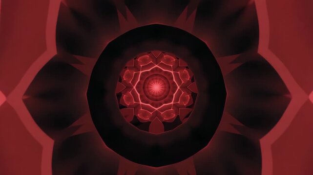 Crimson geometric pattern spreading across matte black fabric, macro lens glide, rhythmic pulse light 4K