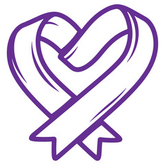 Purple Heart Shape with Ribbon Symbol for Love and Appreciation Isolated on Transparent Background