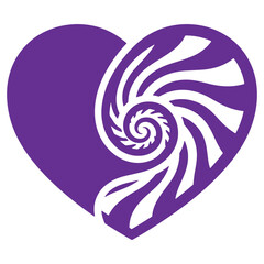 Purple Heart Shape with White Swirl Design Isolated on Transparent Background