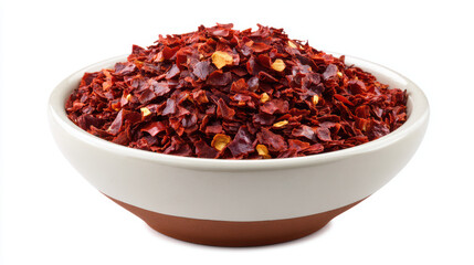 dried chili flakes on white background for culinary use