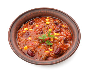 Delicious chili con carne isolated on white