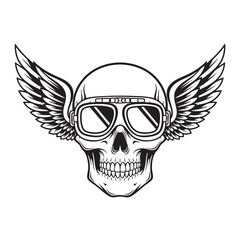 Fototapeta premium Skull with goggles and wings illustration isolated design
