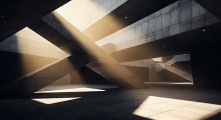 Geometric Concrete Structures Sunlight Abstract Interior Design