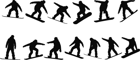 Snowboarder Silhouettes Action Poses Winter Sport Motion Graphics vector illustration