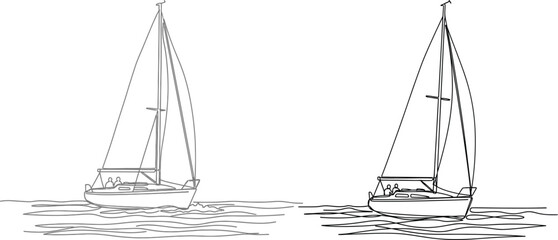Graceful line art illustrations depicting two sailboats navigating the gentle ocean, symbolizing freedom, adventure, and the serene beauty of maritime exploration