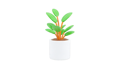 3D Rendering of a Potted Plant with Green Leaves