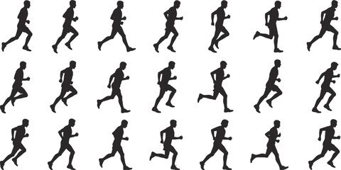 Twenty- One Silhouettes of a Male Runner in Sequential Motion Poses running