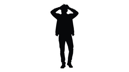 Silhouette of a person with hands on head in a frustrated pose