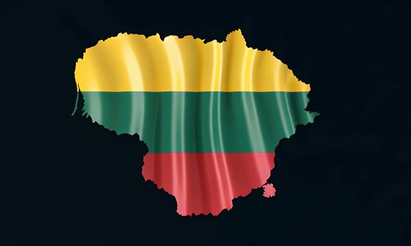 Lithuania flag map animation waving gently in the breeze against a dark background for patriotic and national pride visuals