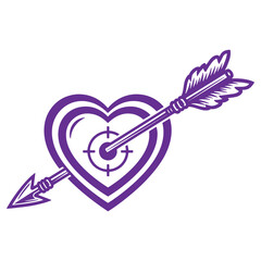Purple Heart with Arrow Target Symbol Isolated on Transparent Background for Love and Relationship Concept