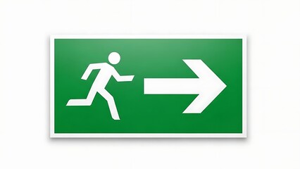 Emergency exit sign with running man and arrow indicator