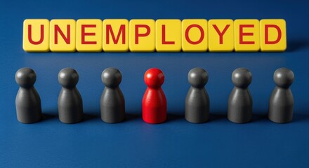 Obraz premium Unemployment Concept: Isolated Red Figure Among Gray Ones Representing Job Loss and Economic Hardship